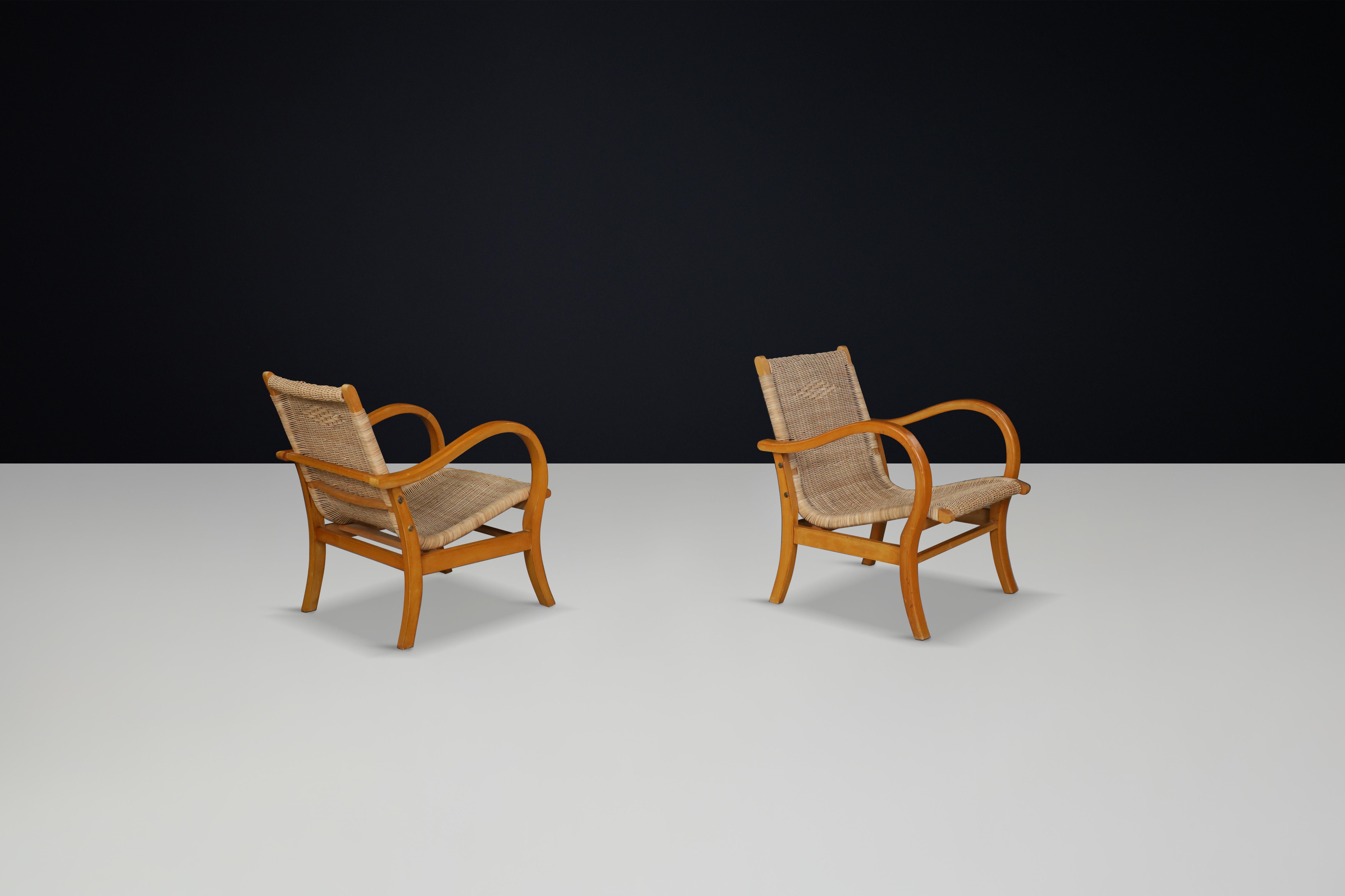 Cane Art Deco Bauhaus Lounge Chairs by Erich Dieckmann, Germany, 1930 For Sale