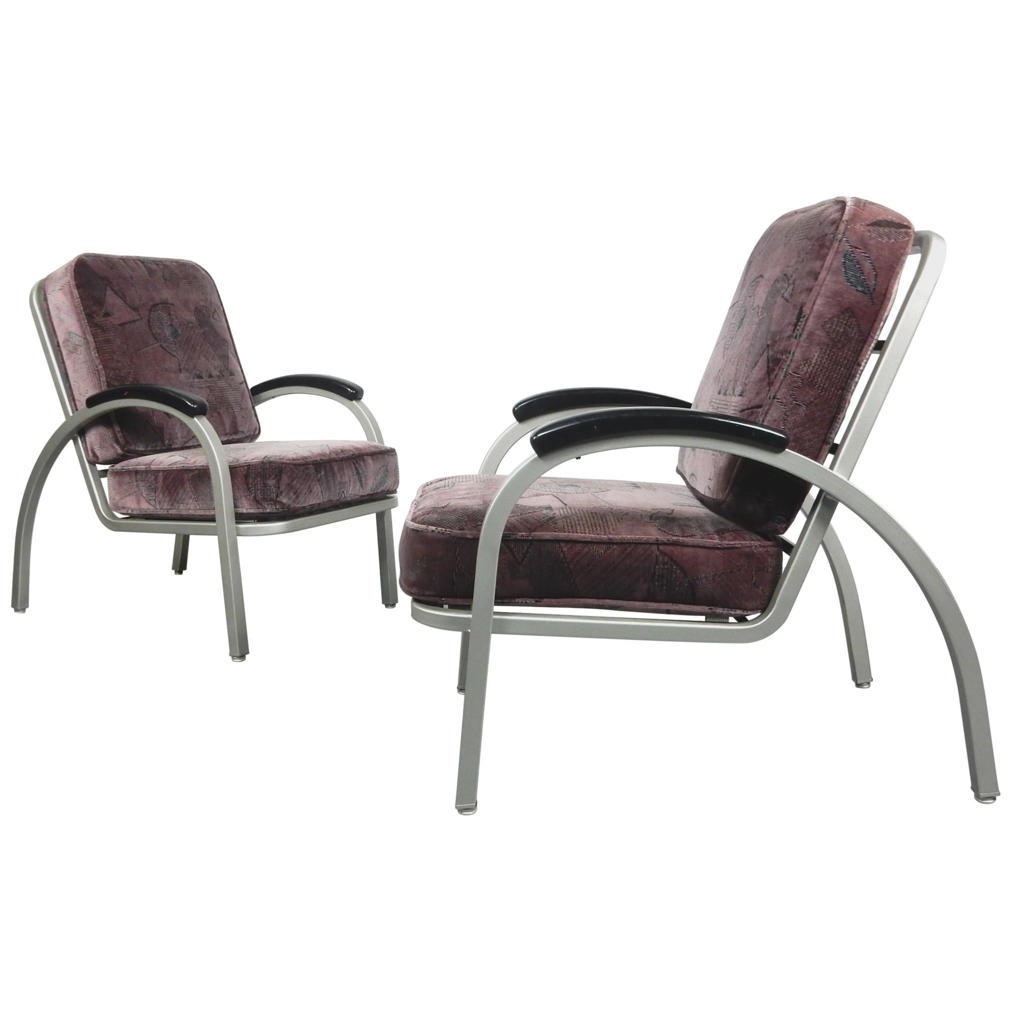 Aluminum Streamline Art Deco Lounge Chairs Designed by Norman Bel Geddes For Sale