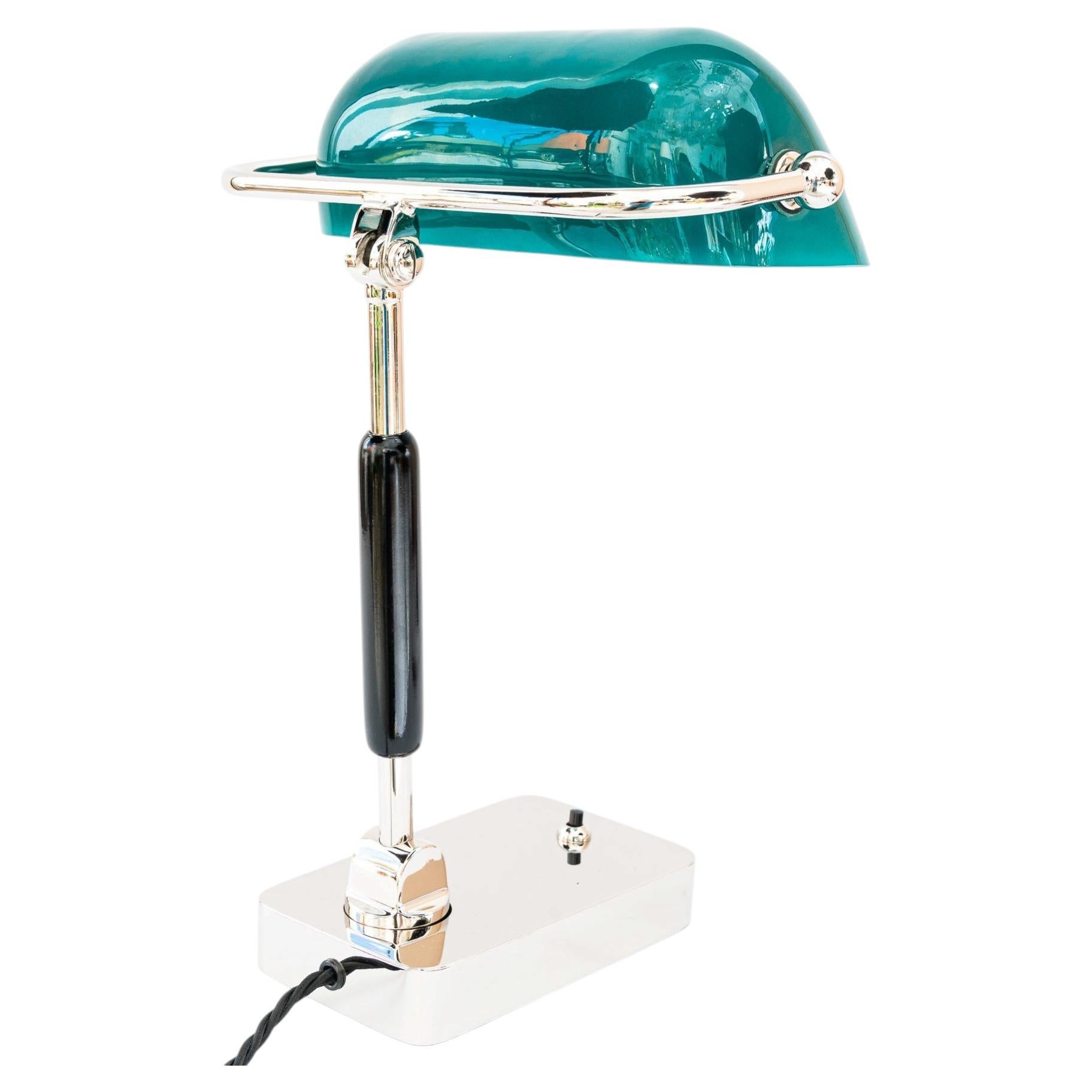 Art Deco bauhaus nickel table lamp with original glass shade germany 1920s
