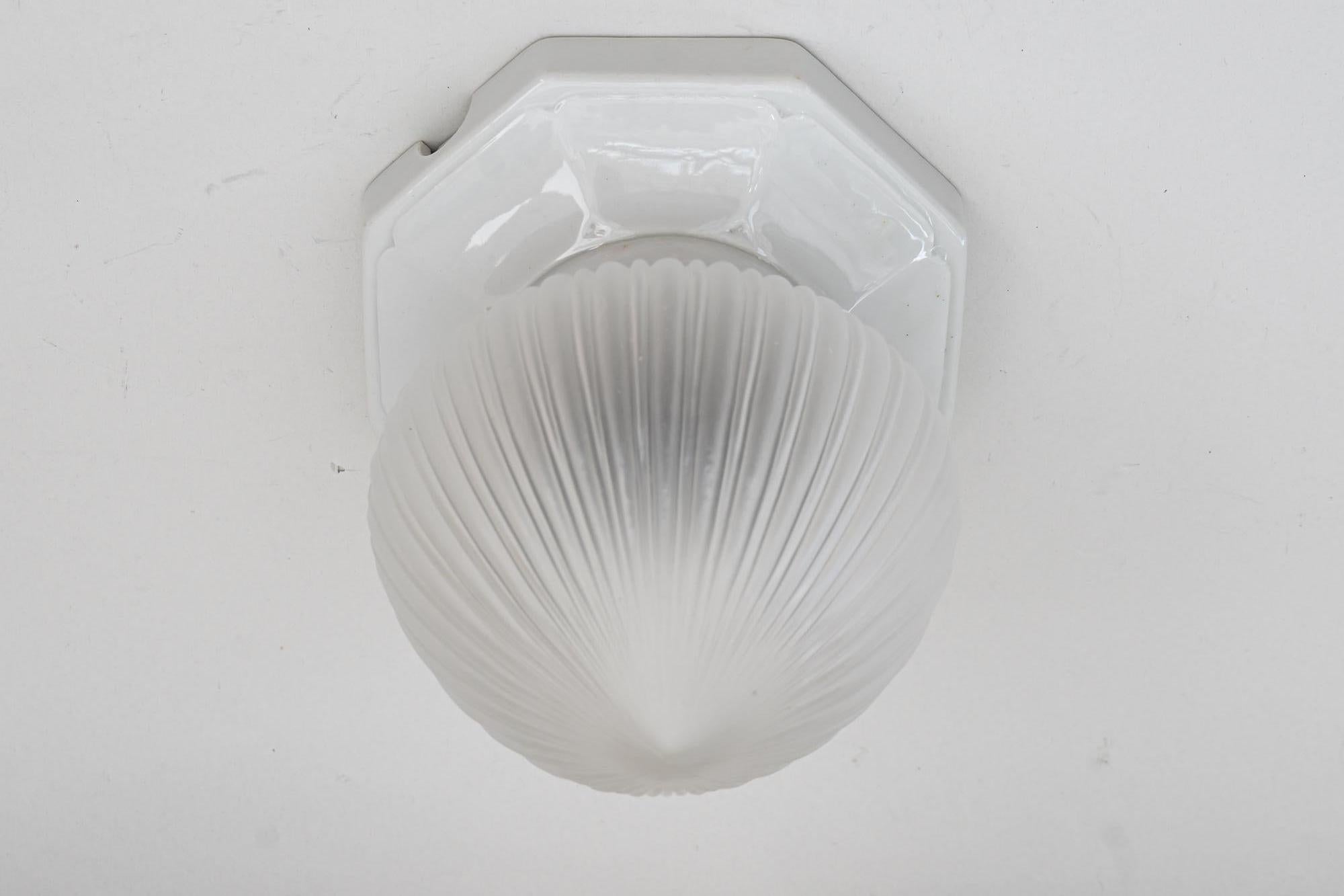 Art Deco Bauhaus Porcelain Ceiling Lamp with Original Glass, circa 1920s In Good Condition In Wien, AT