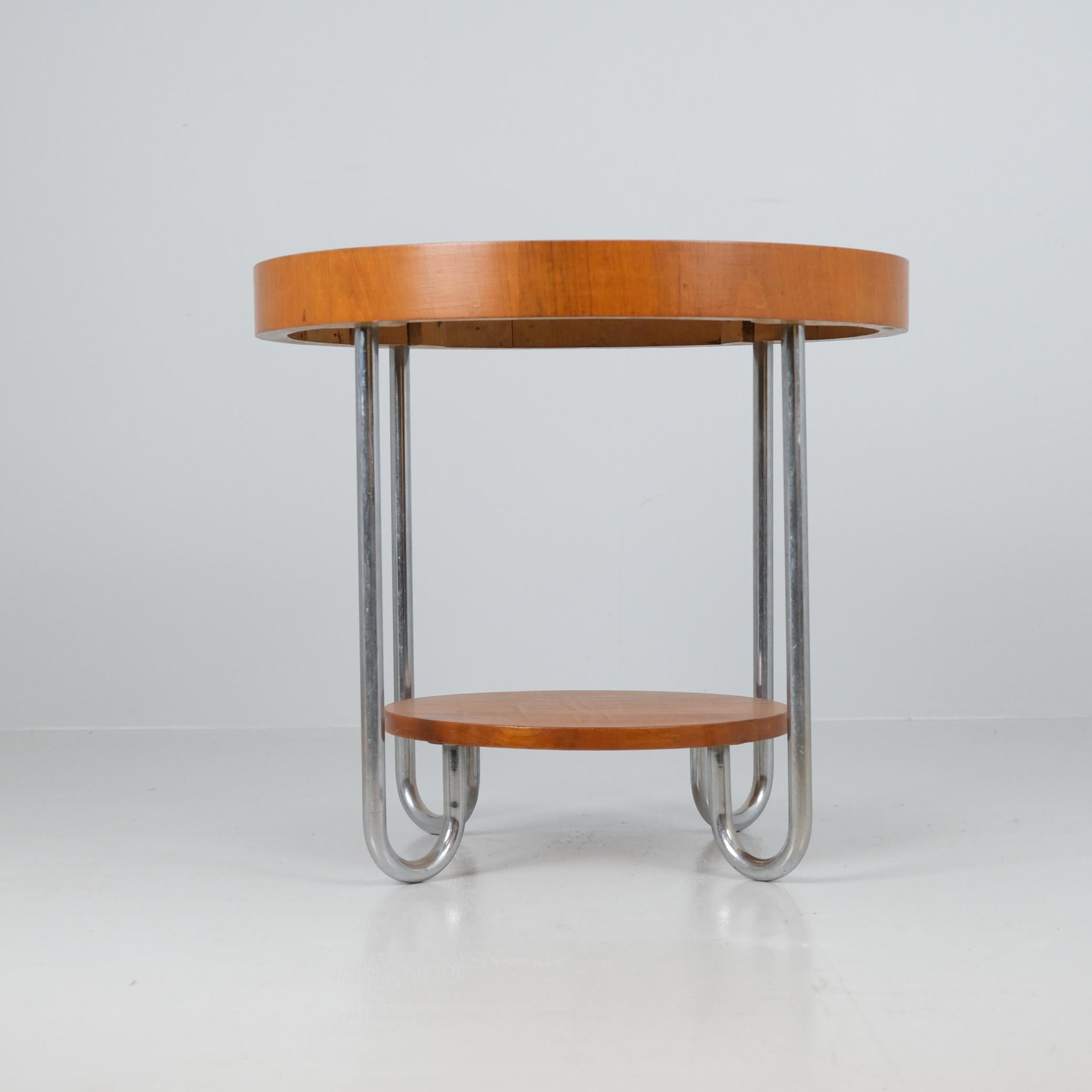 Art Deco / Bauhaus Round Wooden Table with Tubular Steel legs, Circa 1930s in vendita 4