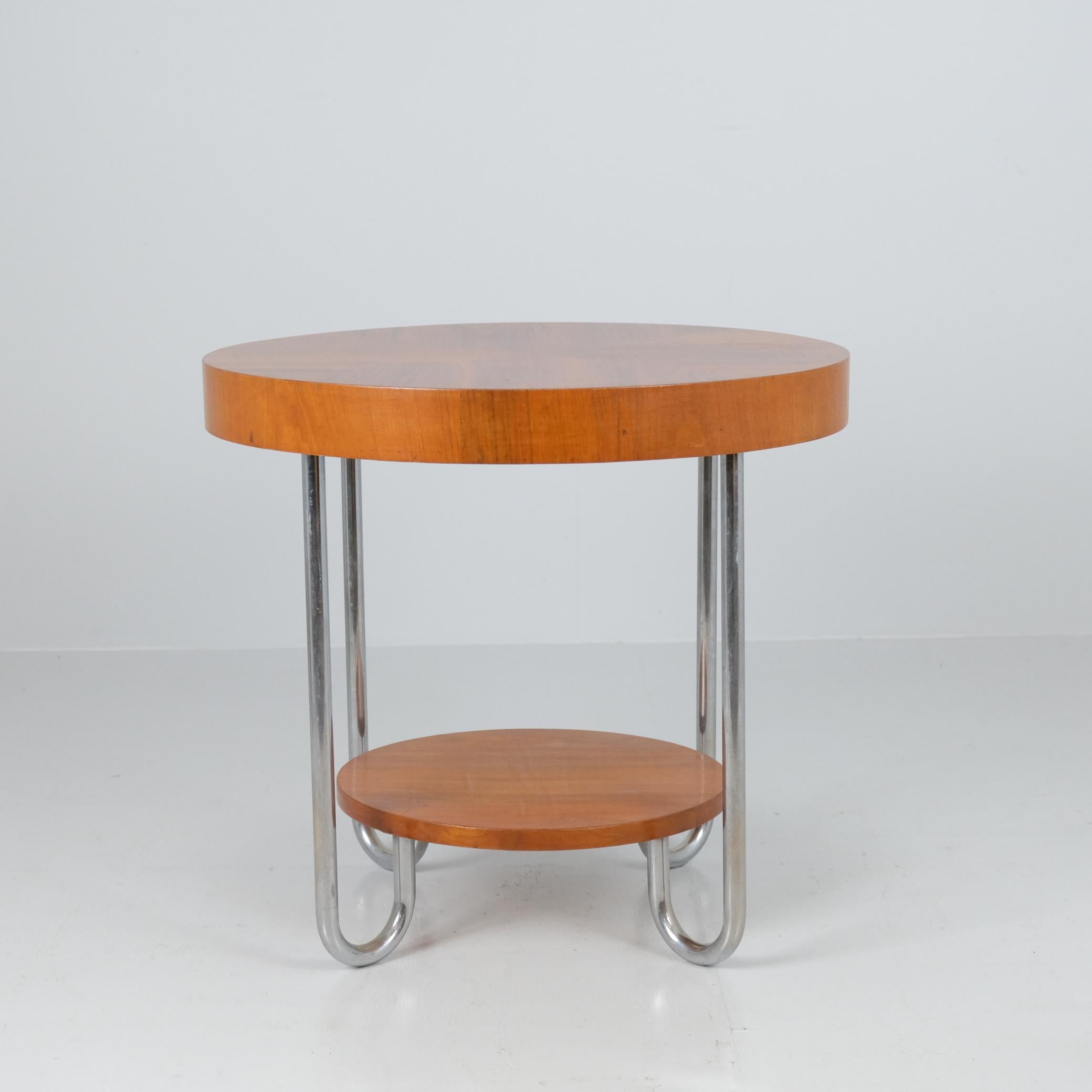 Art Deco / Bauhaus Round Wooden Table with Tubular Steel legs, Circa 1930s in vendita 5