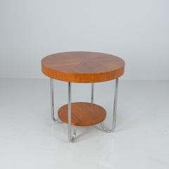 Art Deco / Bauhaus Round Wooden Table with Tubular Steel legs, Circa 1930s