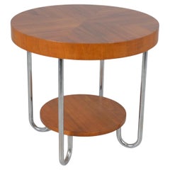 Art Deco / Bauhaus Runder Holztisch mit Stahlrohrbeinen, CIRCA 1930er Jahre