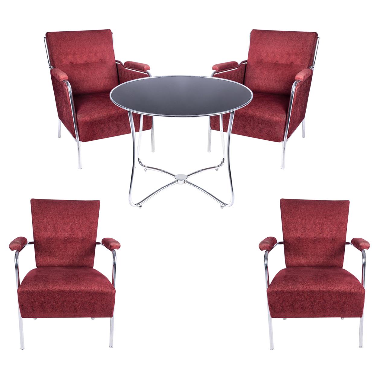 Art Deco Bauhaus Style Chair and Sofa Set with Round Table, 1940s