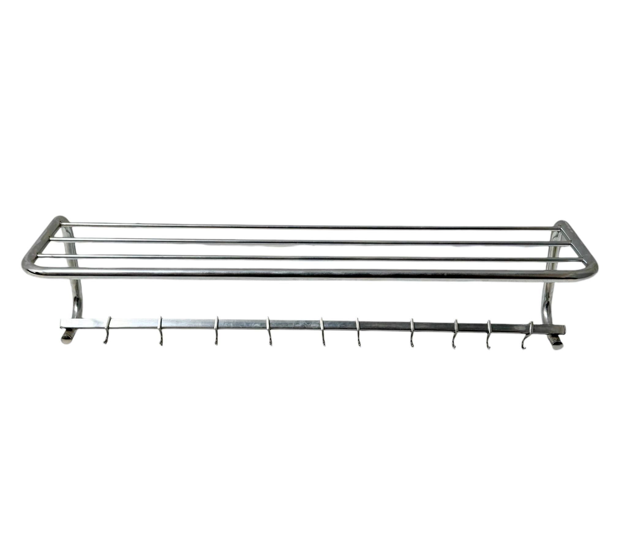 German Art Deco Bauhaus Style Chrome Tubular Steel Wall Coat Rack, 1930s For Sale