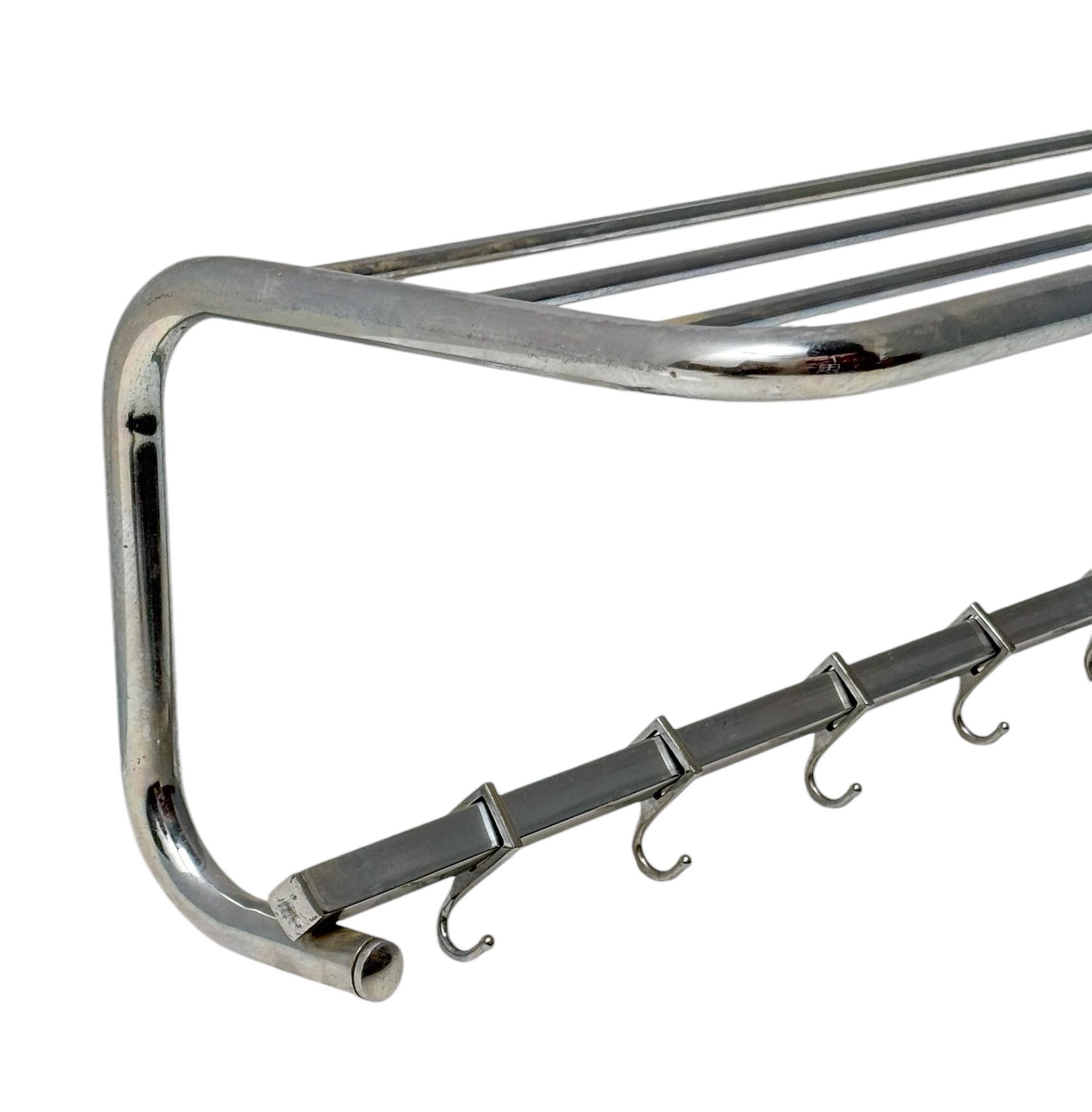 Mid-20th Century Art Deco Bauhaus Style Chrome Tubular Steel Wall Coat Rack, 1930s For Sale