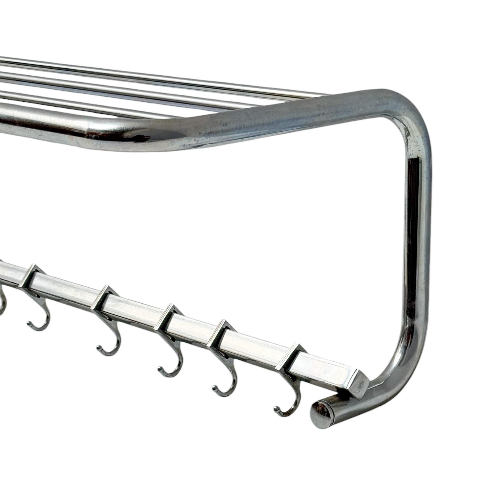 Metal Art Deco Bauhaus Style Chrome Tubular Steel Wall Coat Rack, 1930s For Sale