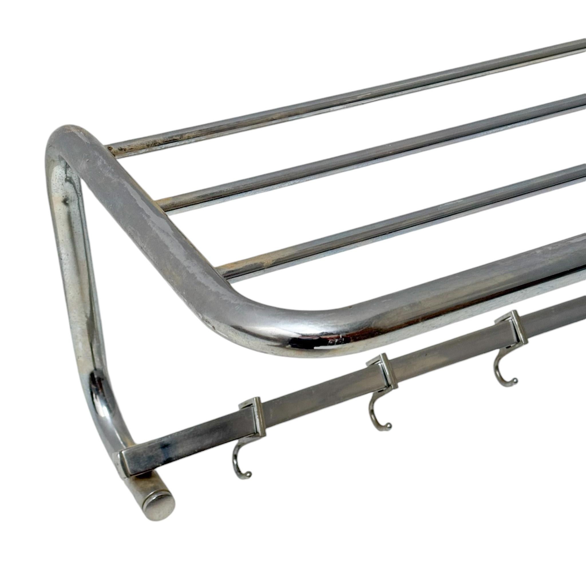Art Deco Bauhaus Style Chrome Tubular Steel Wall Coat Rack, 1930s For Sale 2