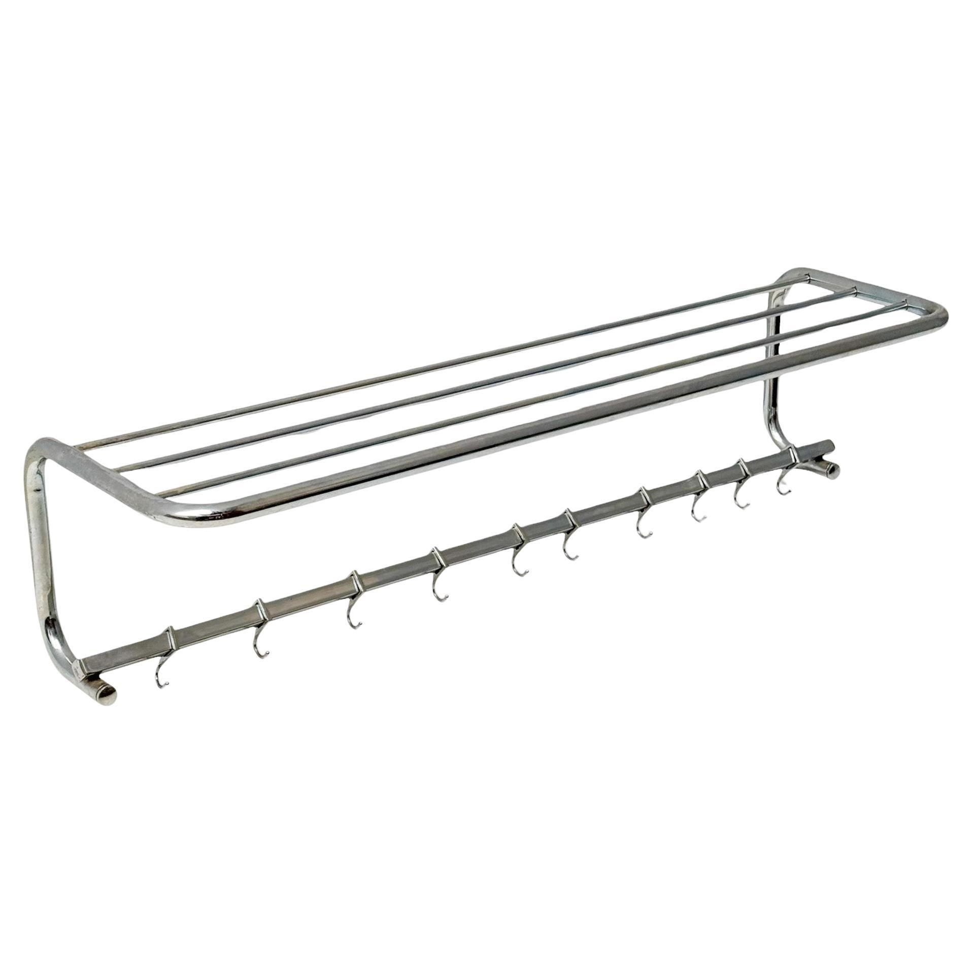 Art Deco Bauhaus Style Chrome Tubular Steel Wall Coat Rack, 1930s For Sale