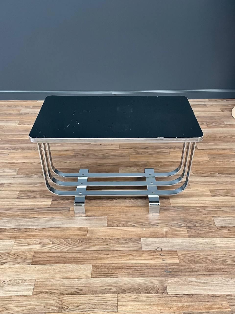 American Art Deco Bauhaus Style Lacquer & Chrome Side Table