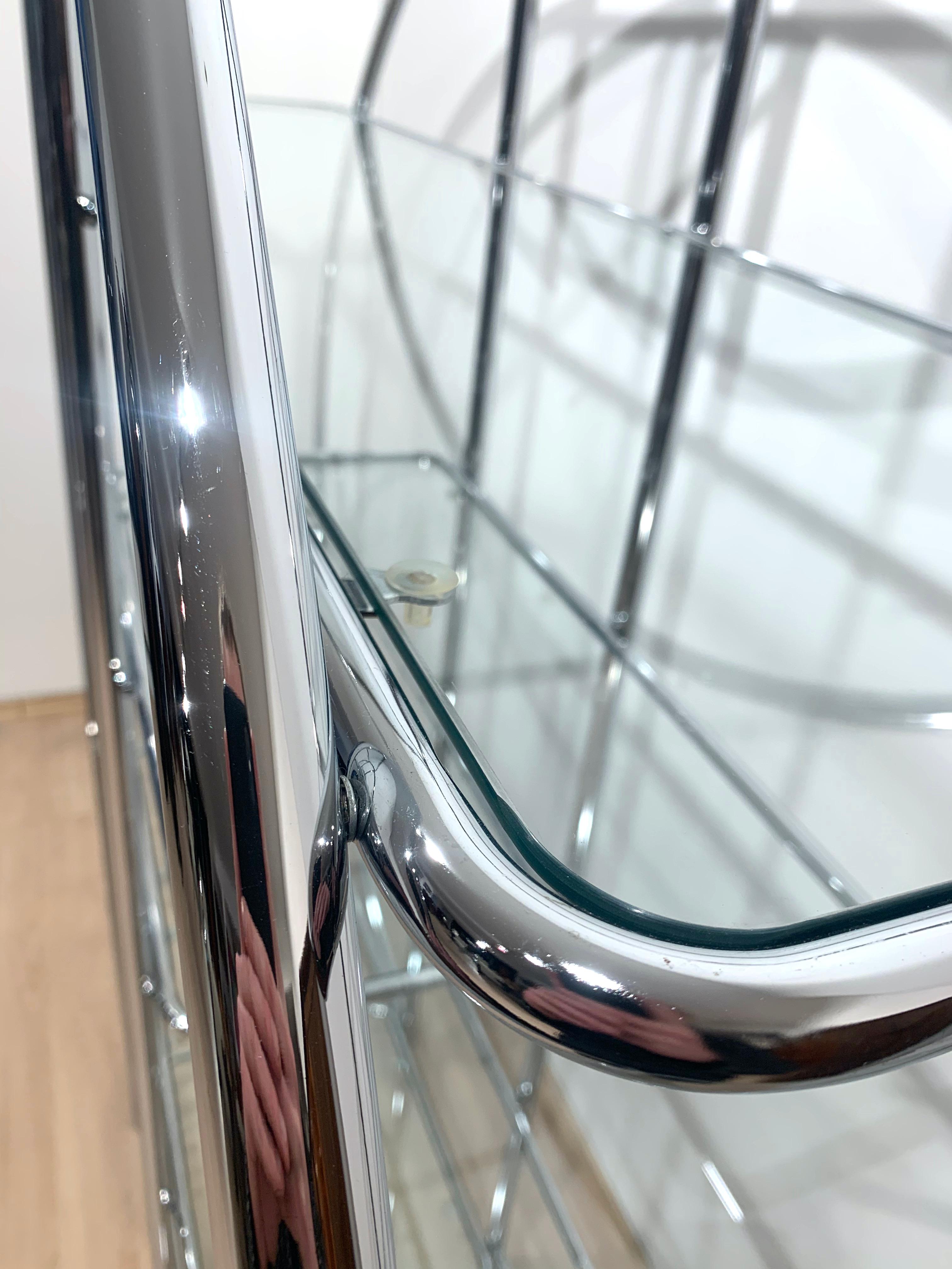 Regal im Bauhaus-Stil, verchromte Stahlrohre und Glas, Deutschland, 1950-70er Jahre 3