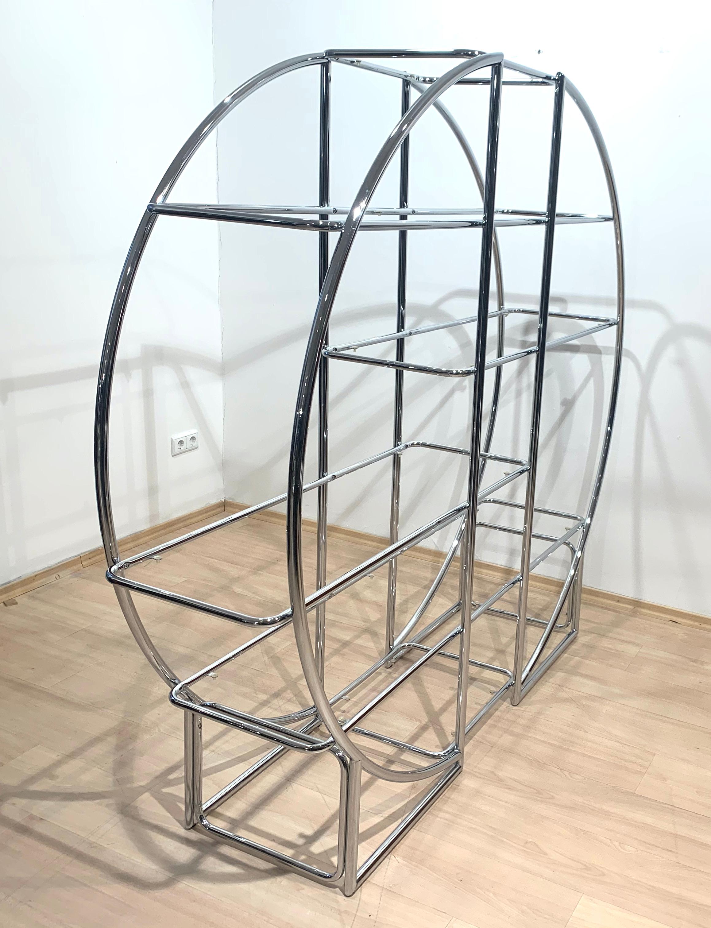 Regal im Bauhaus-Stil, verchromte Stahlrohre und Glas, Deutschland, 1950-70er Jahre 9