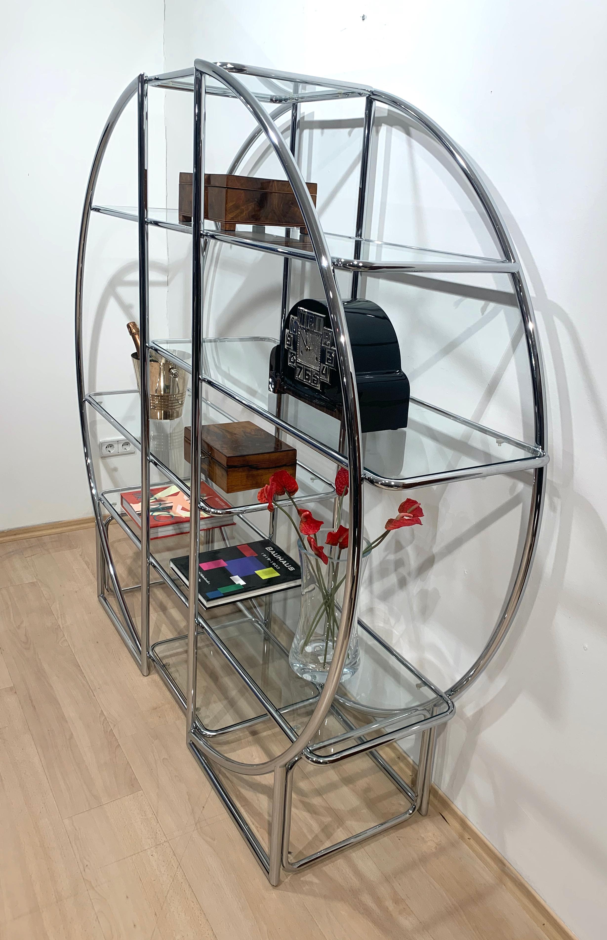 Regal im Bauhaus-Stil, verchromte Stahlrohre und Glas, Deutschland, 1950-70er Jahre 11