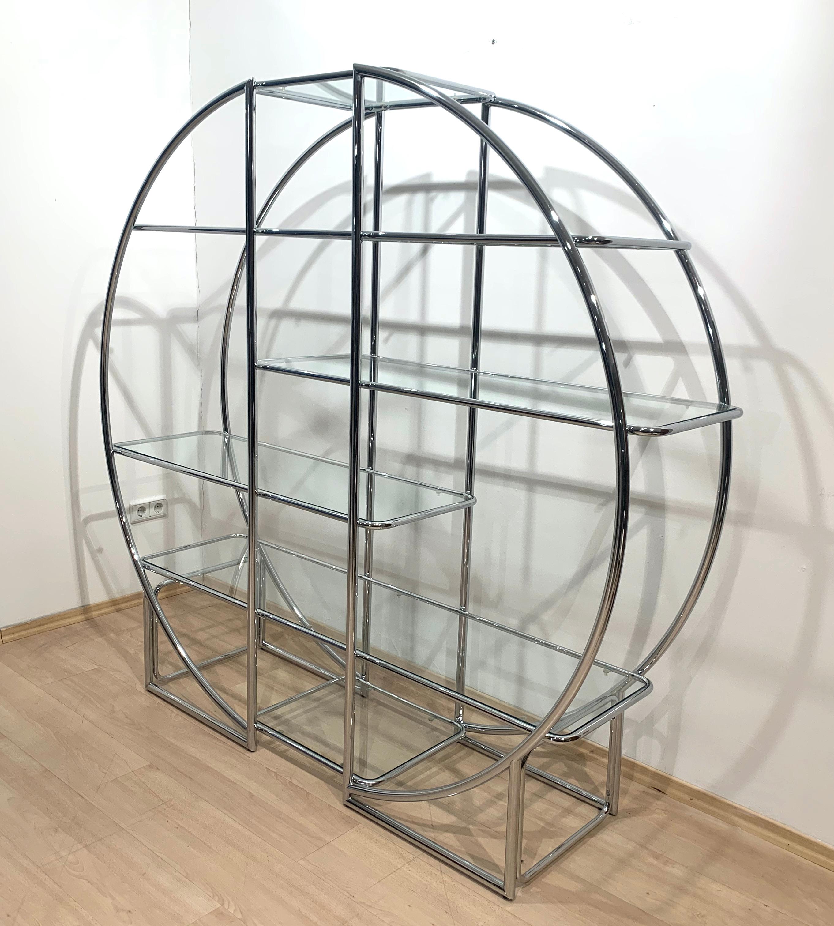 Galvanized Bauhaus Style Shelf, Chromed Steeltubes and Glass, Germany, 1950-70s For Sale