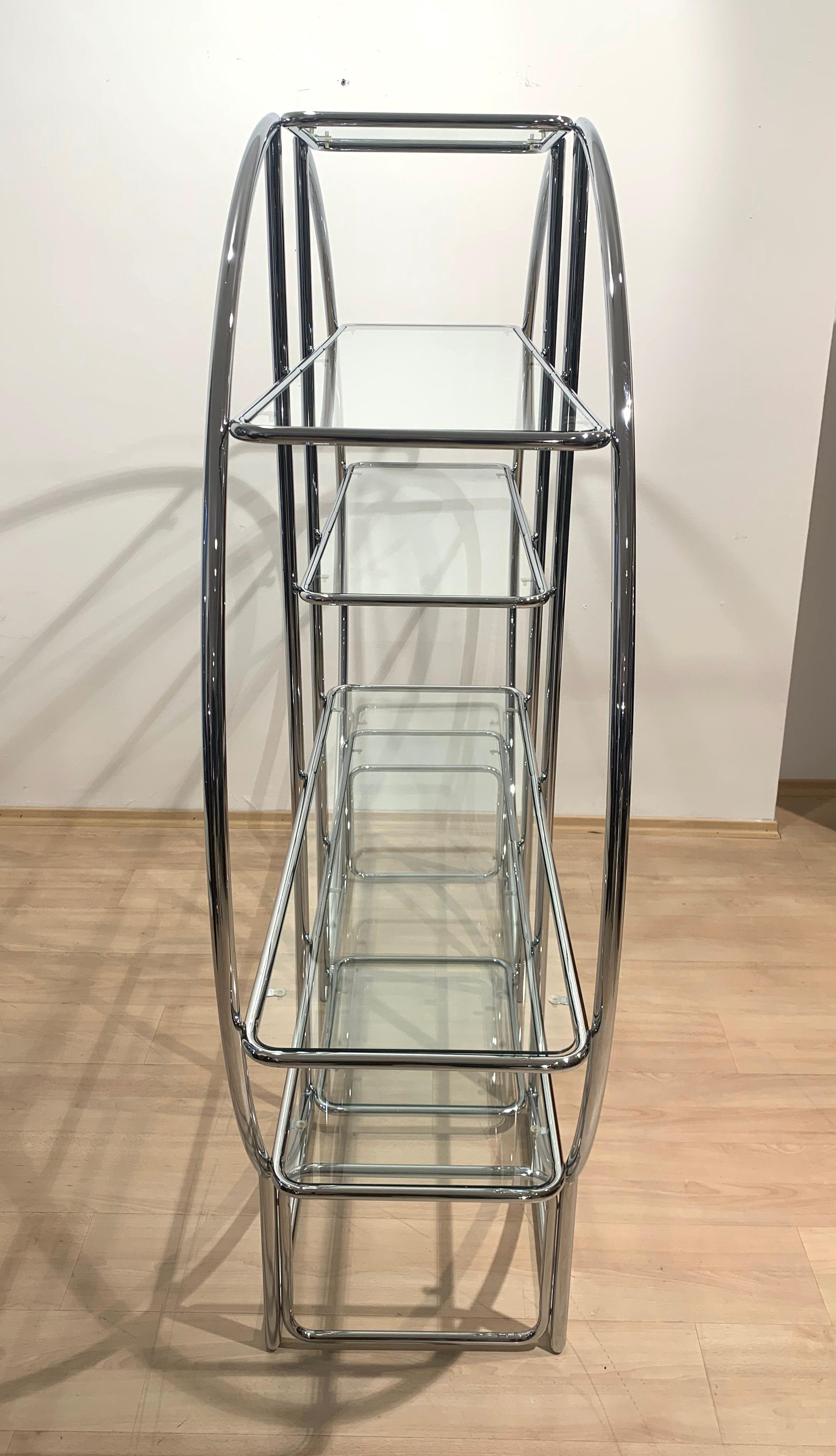 20th Century Bauhaus Style Shelf, Chromed Steeltubes and Glass, Germany, 1950-70s For Sale