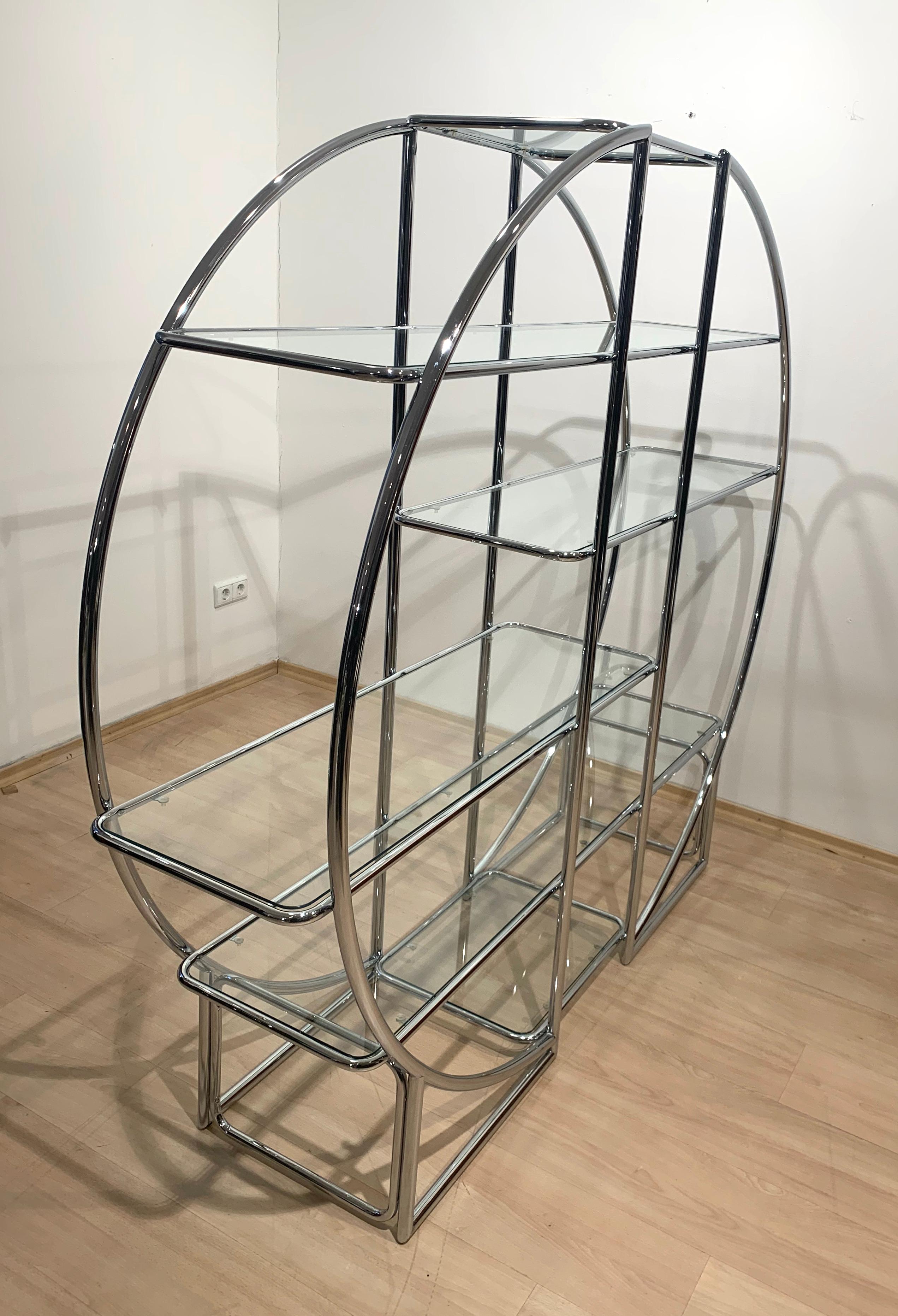 Bauhaus Style Shelf, Chromed Steeltubes and Glass, Germany, 1950-70s For Sale 1