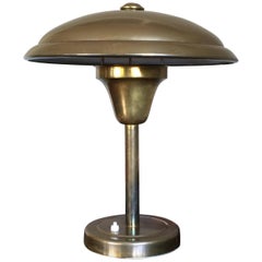 Art Deco Bauhaus Style Table or Desk Lamp, Copper Metal Dish Design Lamp Shade
