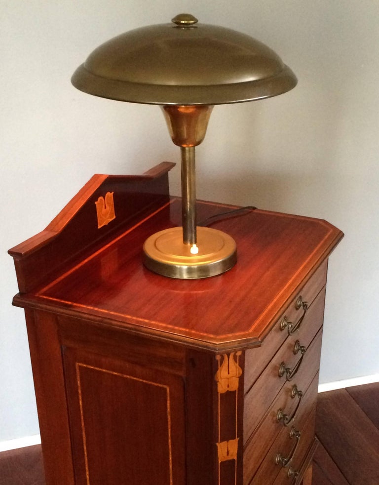 Art Deco Bauhaus Style Table or Desk Lamp, Copper Metal Dish Design Lamp Shade For Sale 1