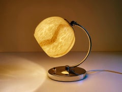 Art Deco Bauhaus Table Lamp, Brass Opaline Marble Glass, 1930s