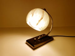 Art Deco Bauhaus Table Lamp, Mint Jade Green Opaline Marble Glass Shade, Chrome