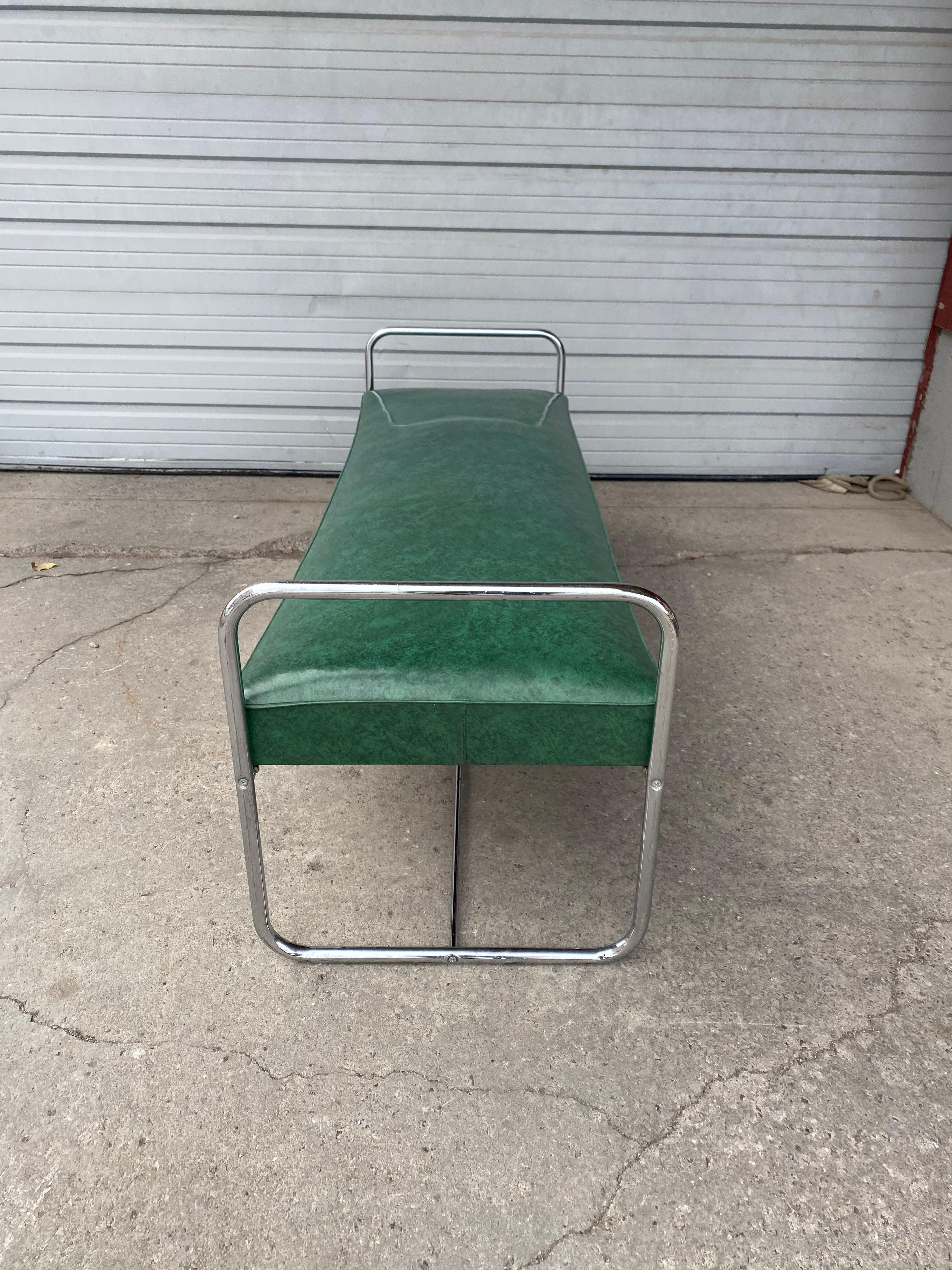 Art Deco / Bauhaus Tubular Chrome Bench Designed by Wolfgang Hoffmann, Howell In Good Condition For Sale In Buffalo, NY