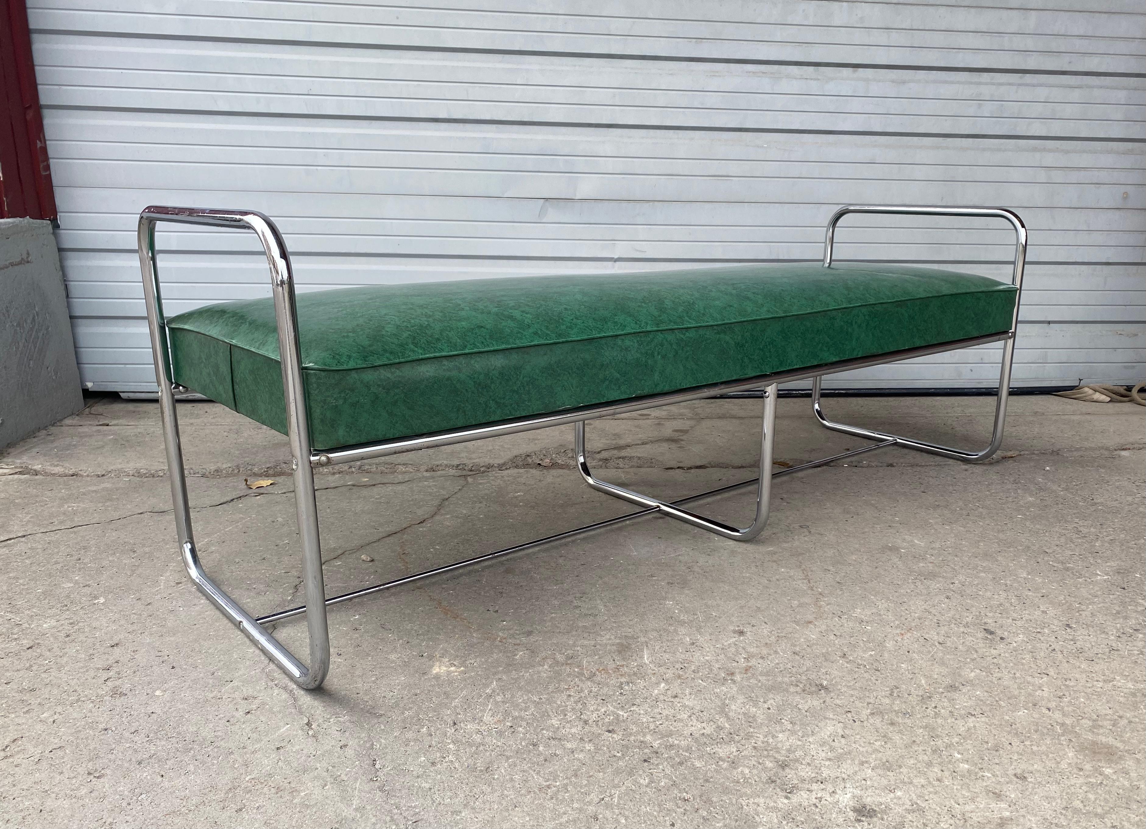 Mid-20th Century Art Deco / Bauhaus Tubular Chrome Bench Designed by Wolfgang Hoffmann, Howell For Sale