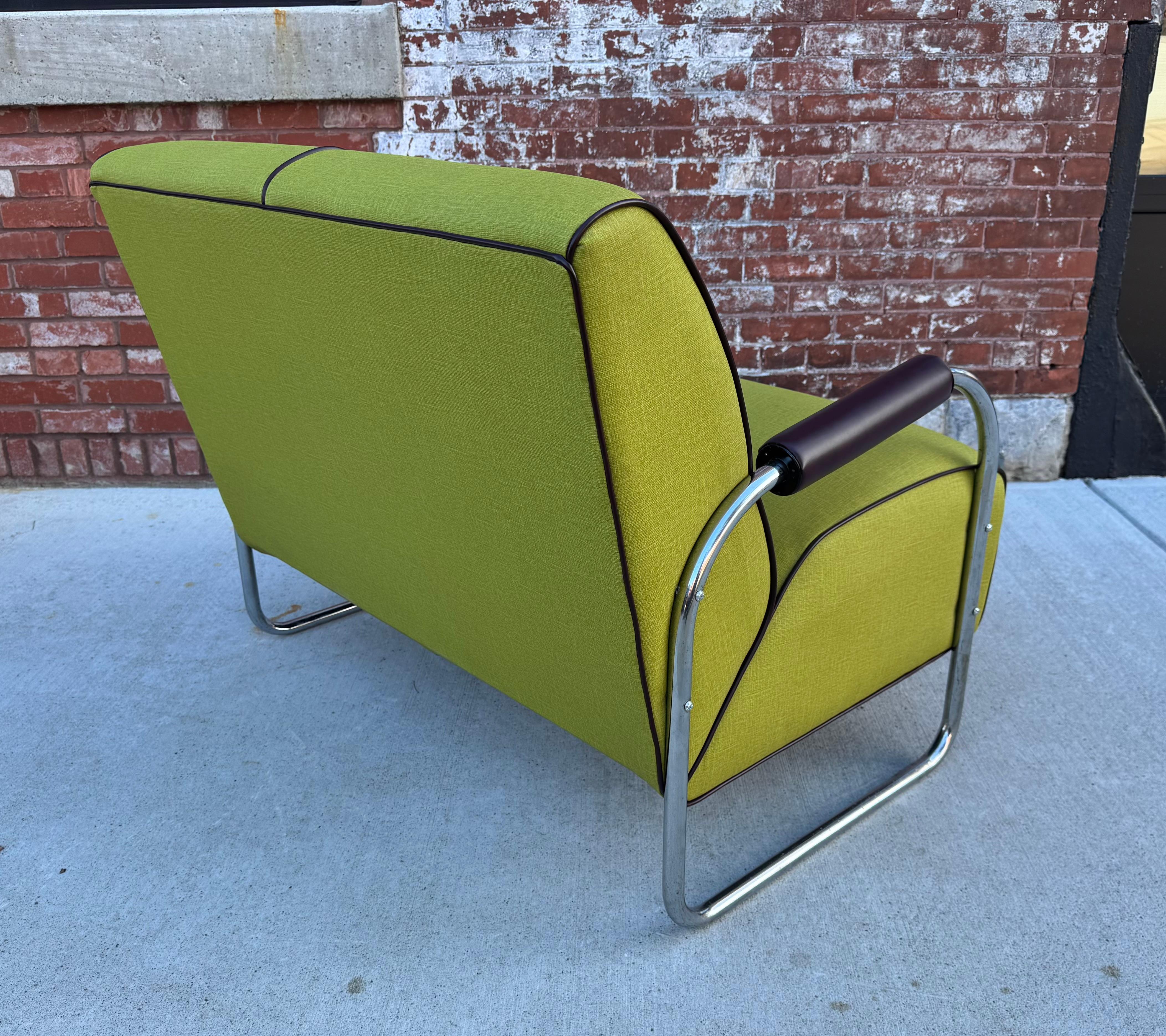 Mid-20th Century Art Deco / Bauhaus Tubular Chrome Settee attributed to Gilbert Rohde For Sale