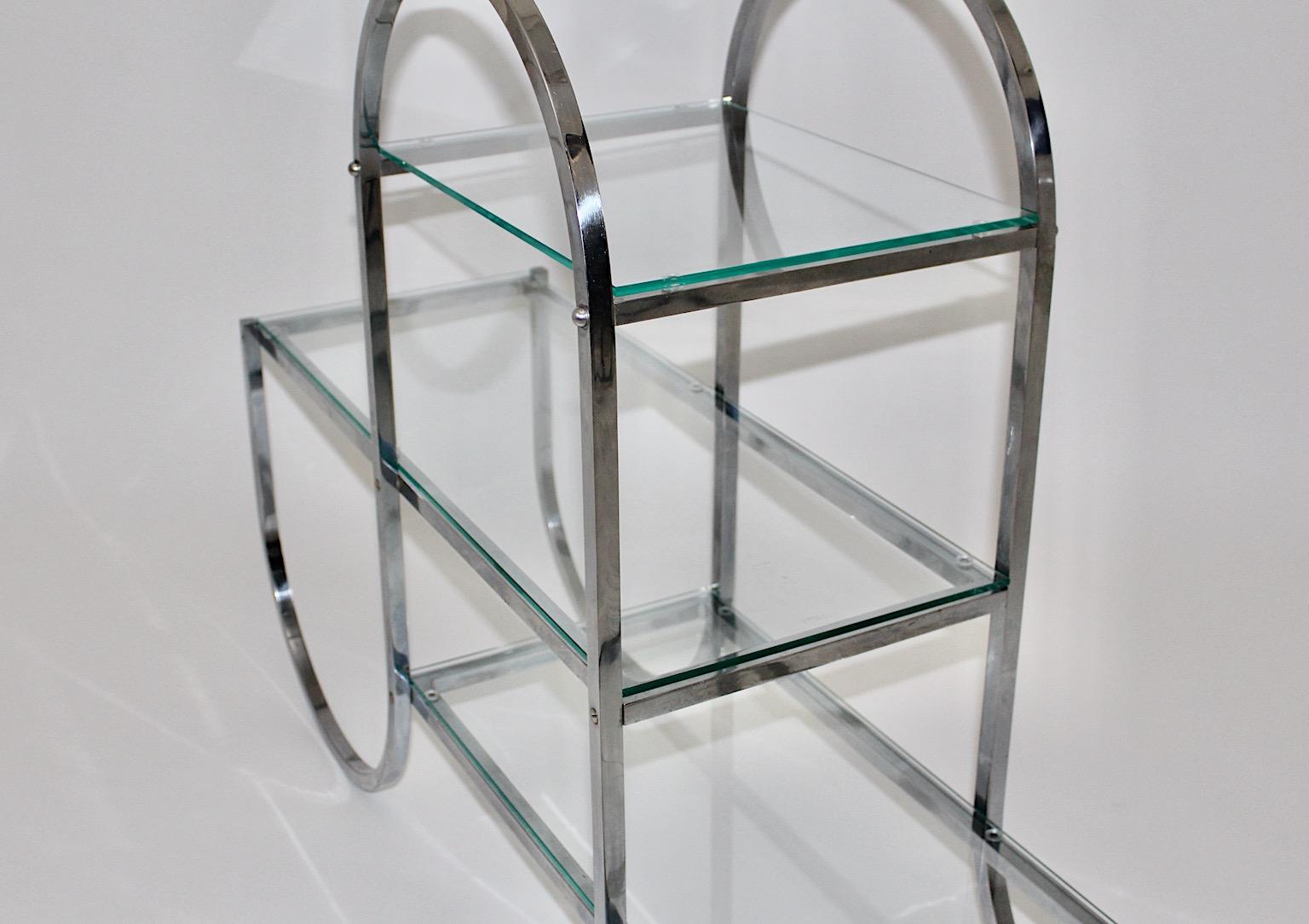 Art Deco Bauhaus Vintage Chromed Metal Glass Shelves Flower Stand 1930s Germany For Sale 10