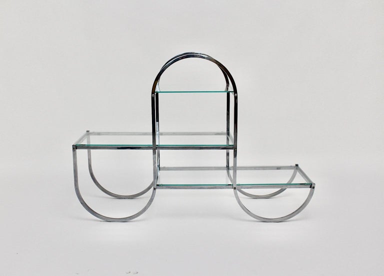 Art Deco Bauhaus Vintage Chromed Metal Glass Shelves Flower Stand 1930s Germany For Sale 13