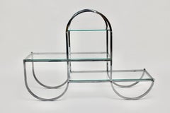Art Deco Bauhaus Vintage Chromed Metal Glass Shelves Flower Stand 1930s Germany