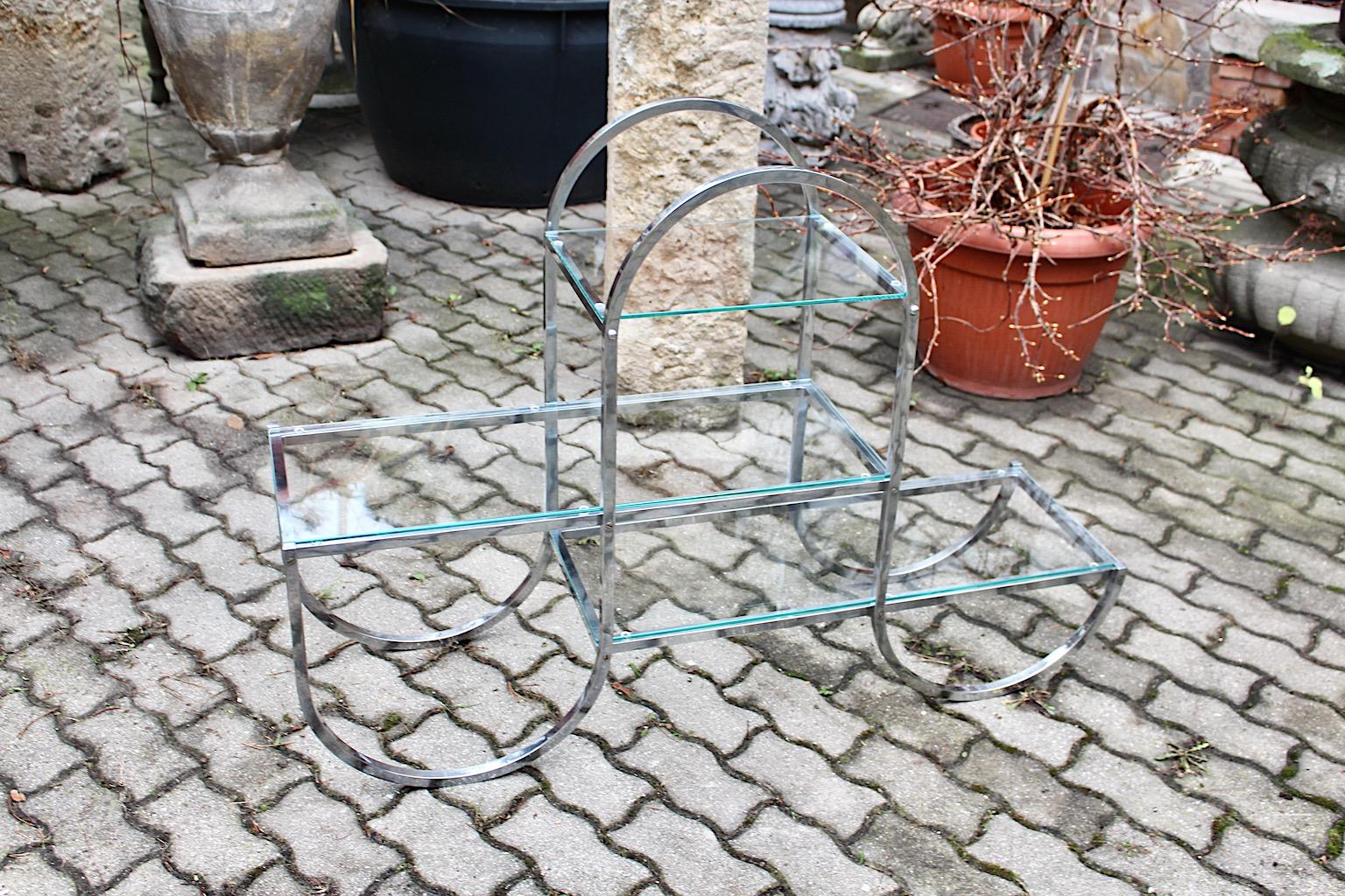 Art Deco Bauhaus Vintage Chromed Metal Glass Shelves Flower Stand 1930s Germany For Sale 1