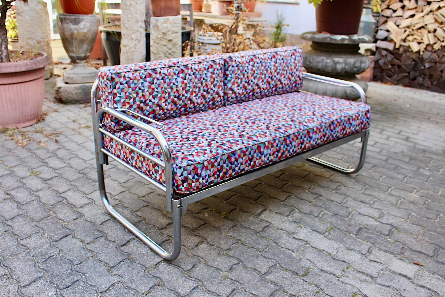 Early 20th Century Art Deco Bauhaus Vintage Chromed Tube Metal Sofa Daybed Franz Singer 1920s  For Sale