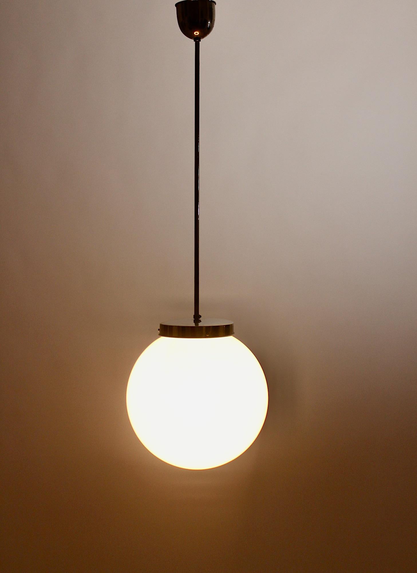 Art Deco Bauhaus Vintage White Glass Ball Pendant Hanging Lamp 1930s Germany In Good Condition For Sale In Vienna, AT