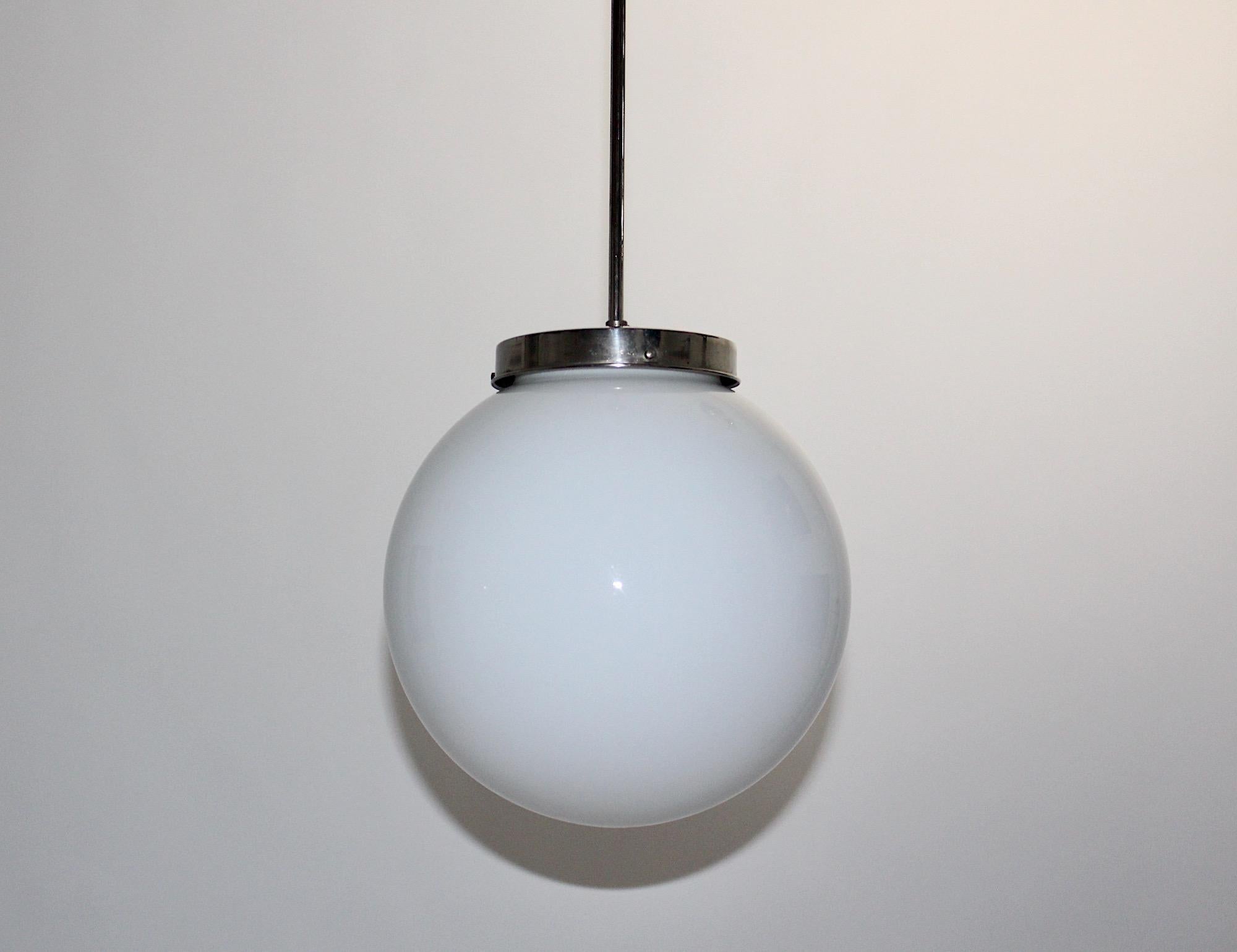 Mid-20th Century Art Deco Bauhaus Vintage White Glass Ball Pendant Hanging Lamp 1930s Germany For Sale