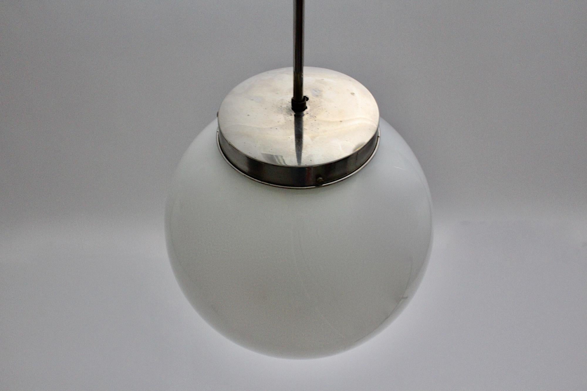 Art Deco Bauhaus Vintage White Glass Ball Pendant Hanging Lamp 1930s Germany For Sale 1