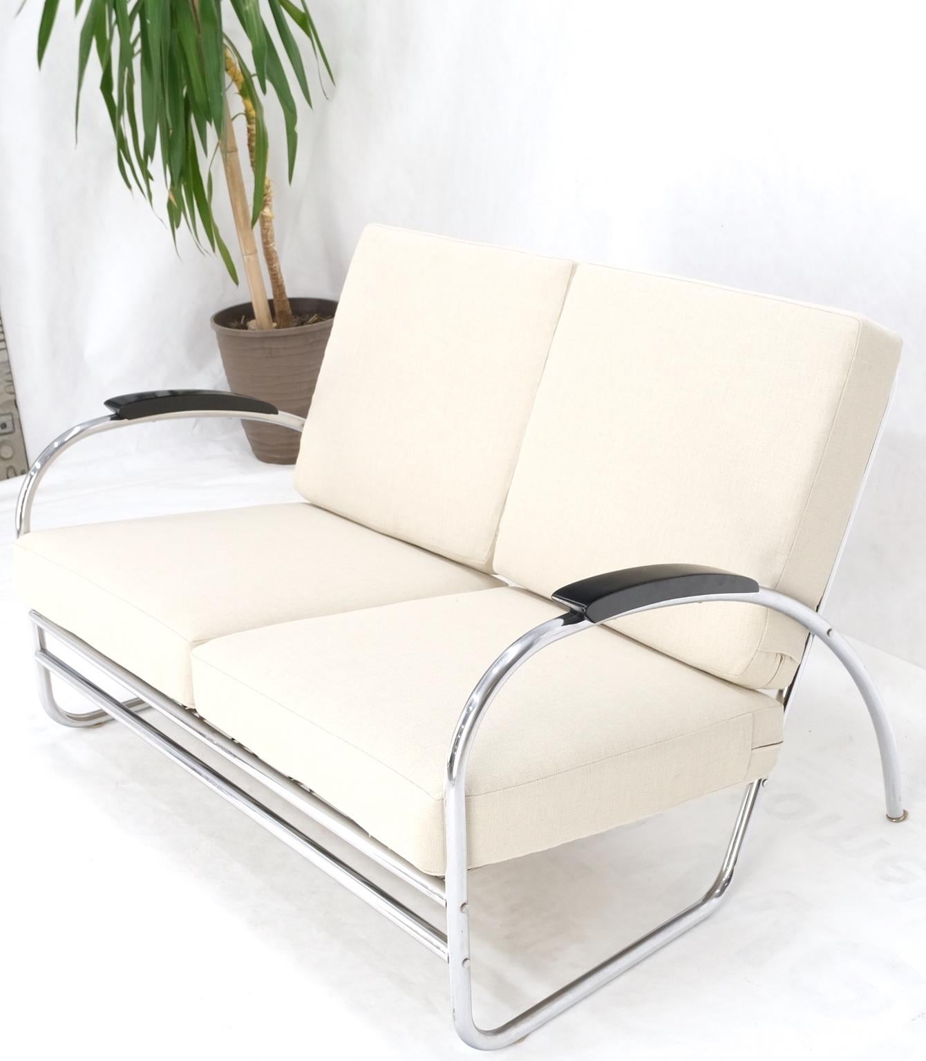 Art Deco Bauhaus Wolfgang Hoffmann Chrome Bent Tube Sette Sofa New Upholstery 5
