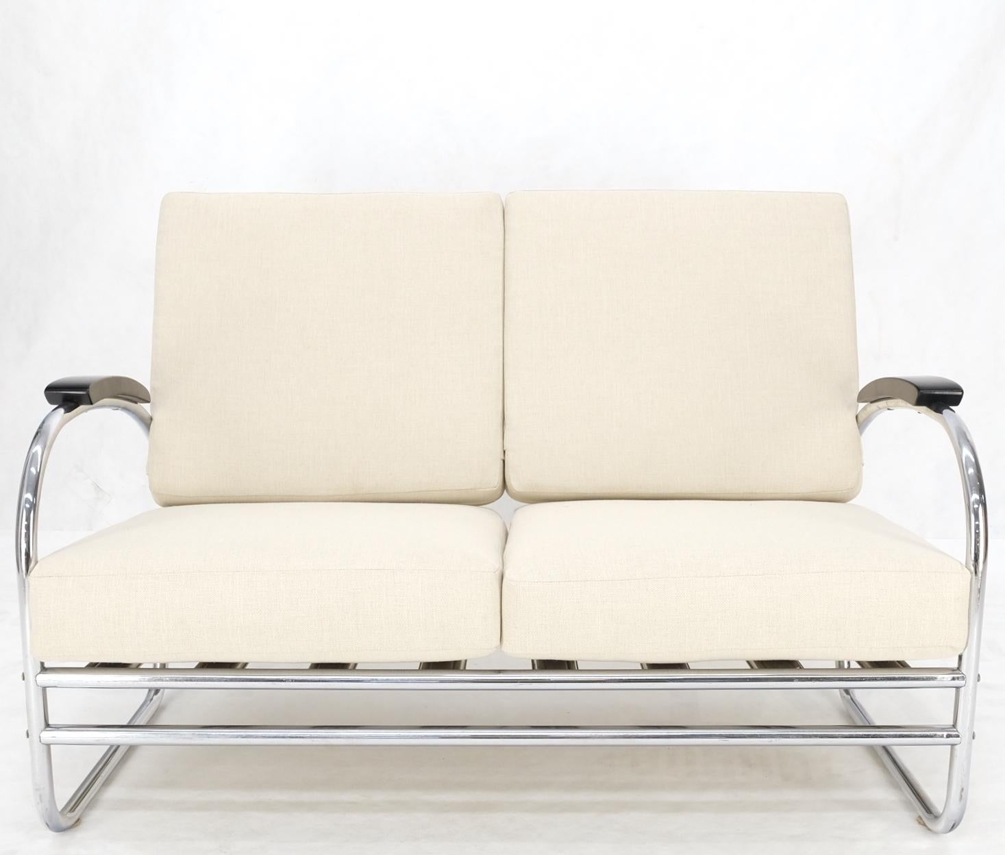 Art Deco Bauhaus Wolfgang Hoffmann Chrome Bent Tube Sette Sofa New Upholstery 9