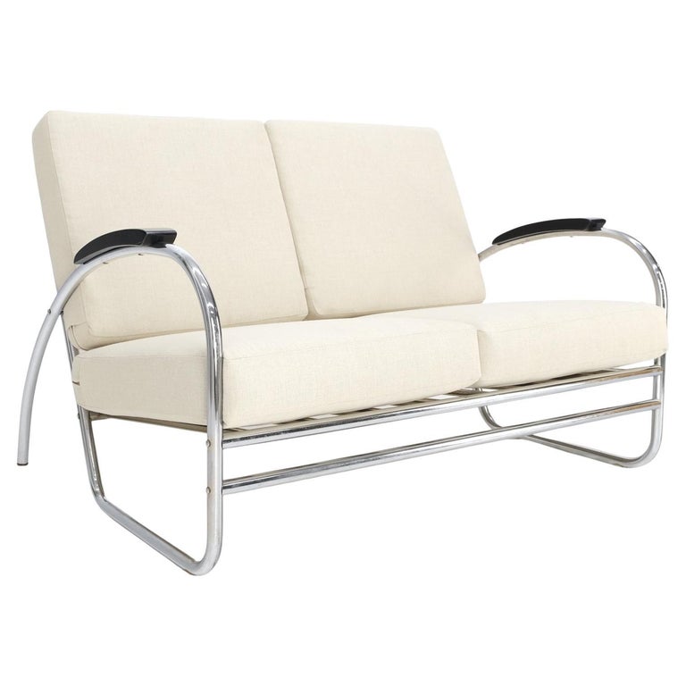 Art Deco Bauhaus Wolfgang Hoffmann Chrome Bent Tube Sette Sofa New  Upholstery For Sale at 1stDibs
