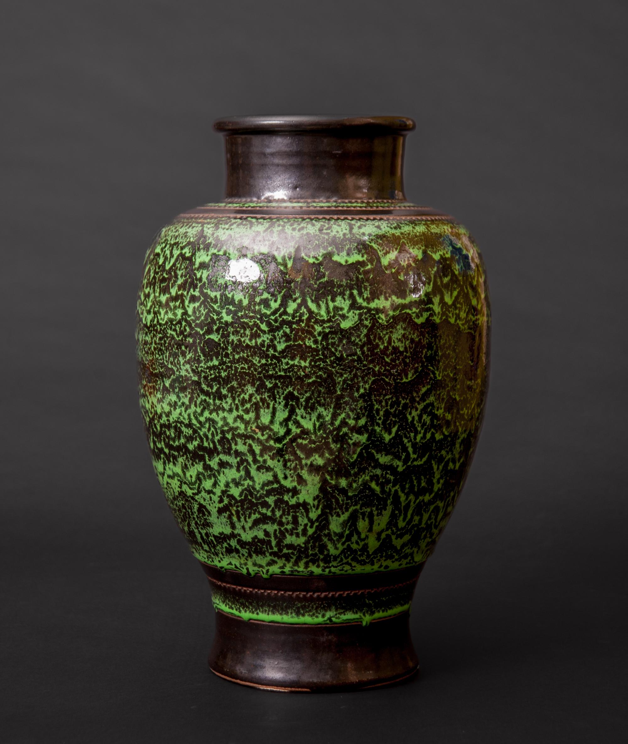 French Art Deco Baulister Enamel Vase by Emil Lenoble For Sale