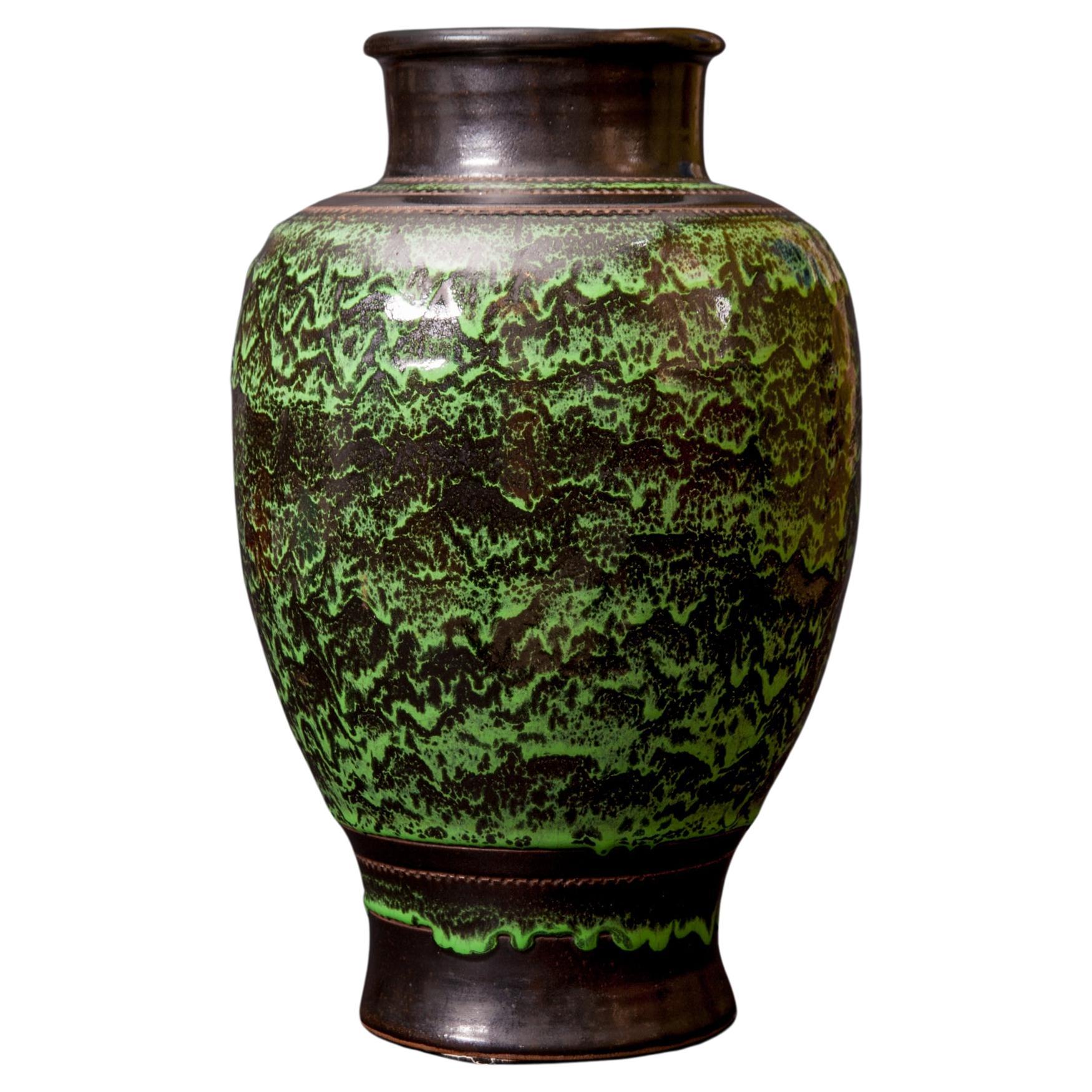 Art Deco Baulister Enamel Vase by Emil Lenoble For Sale
