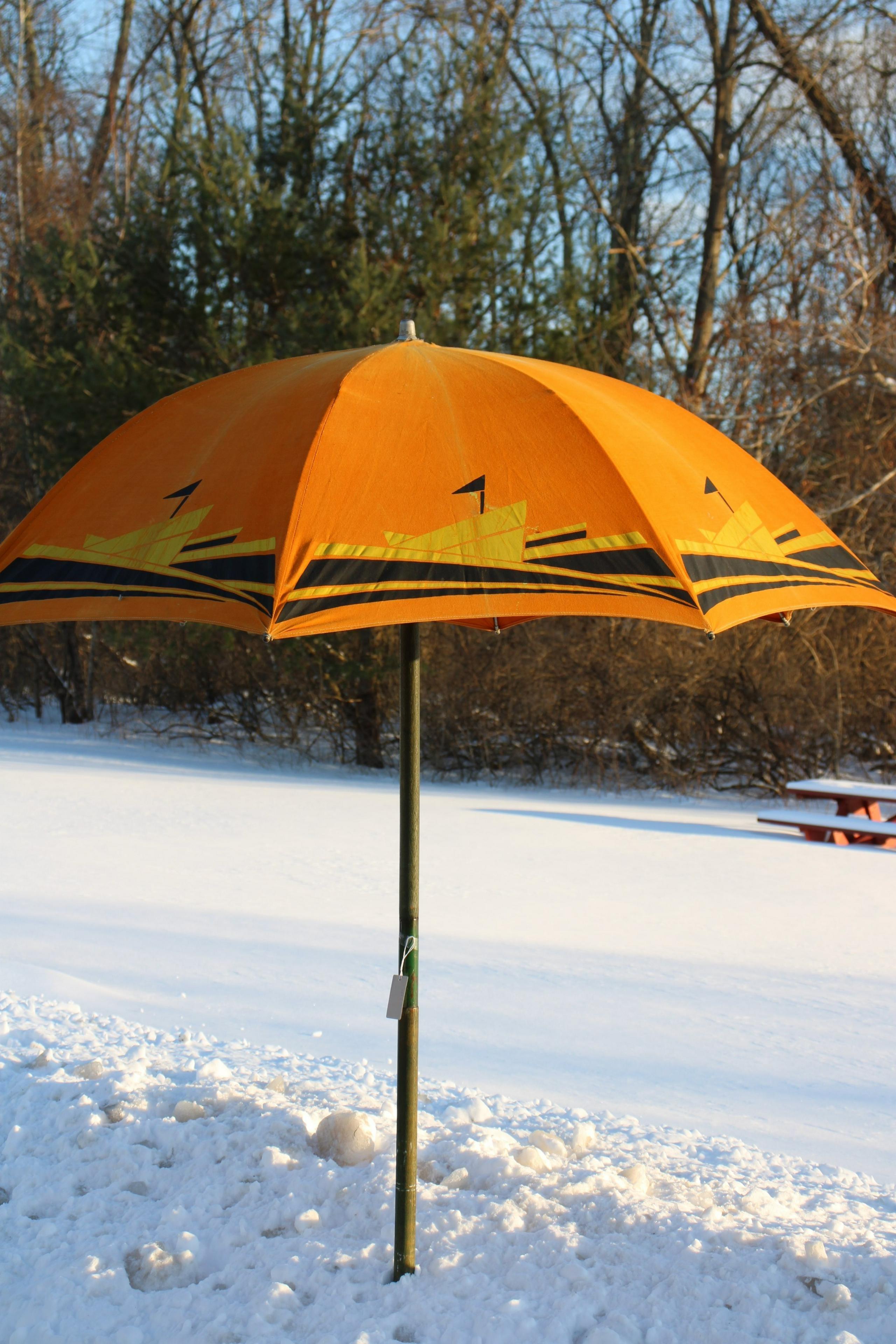Art Deco Beach Umbrella with Steam Ship Motif For Sale 6