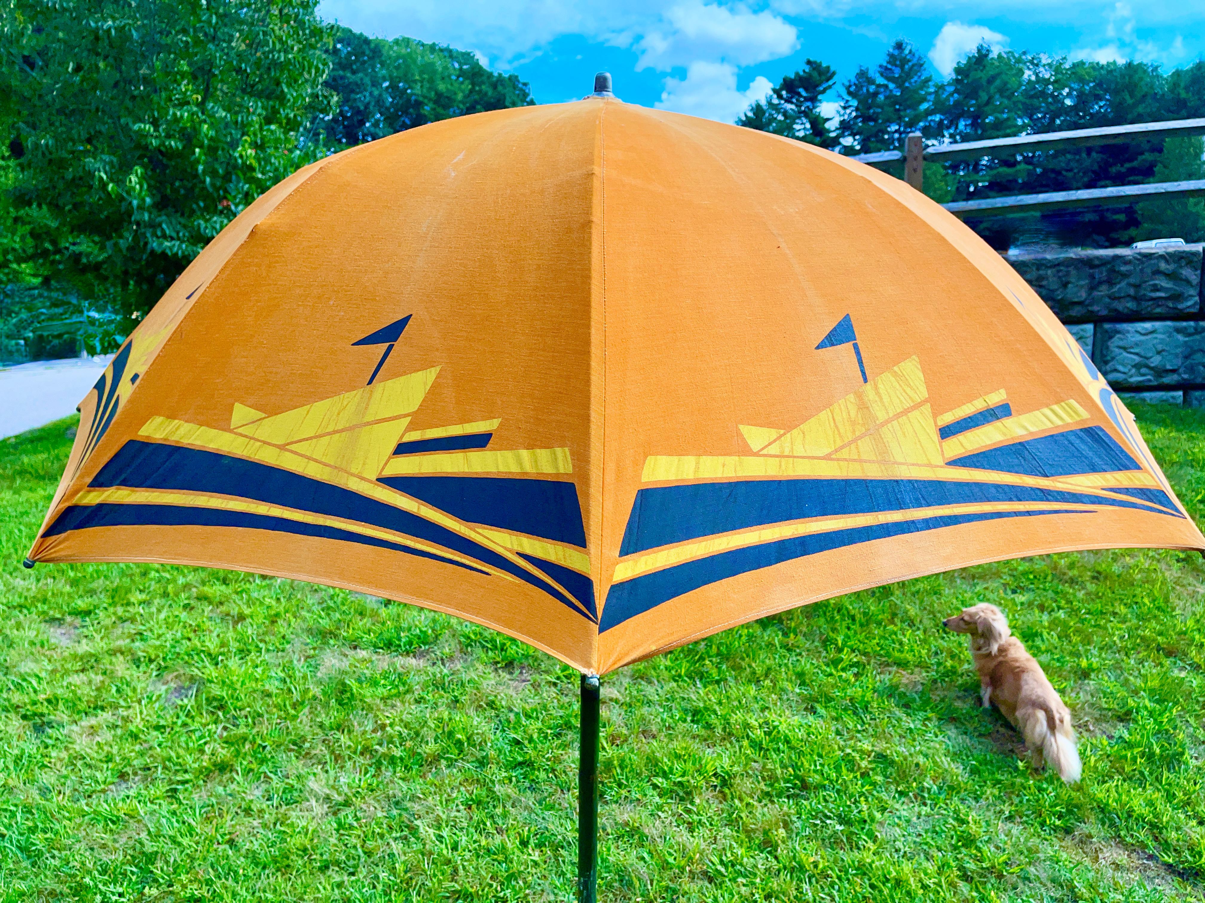 Art Deco Beach Umbrella with Steam Ship Motif For Sale 8