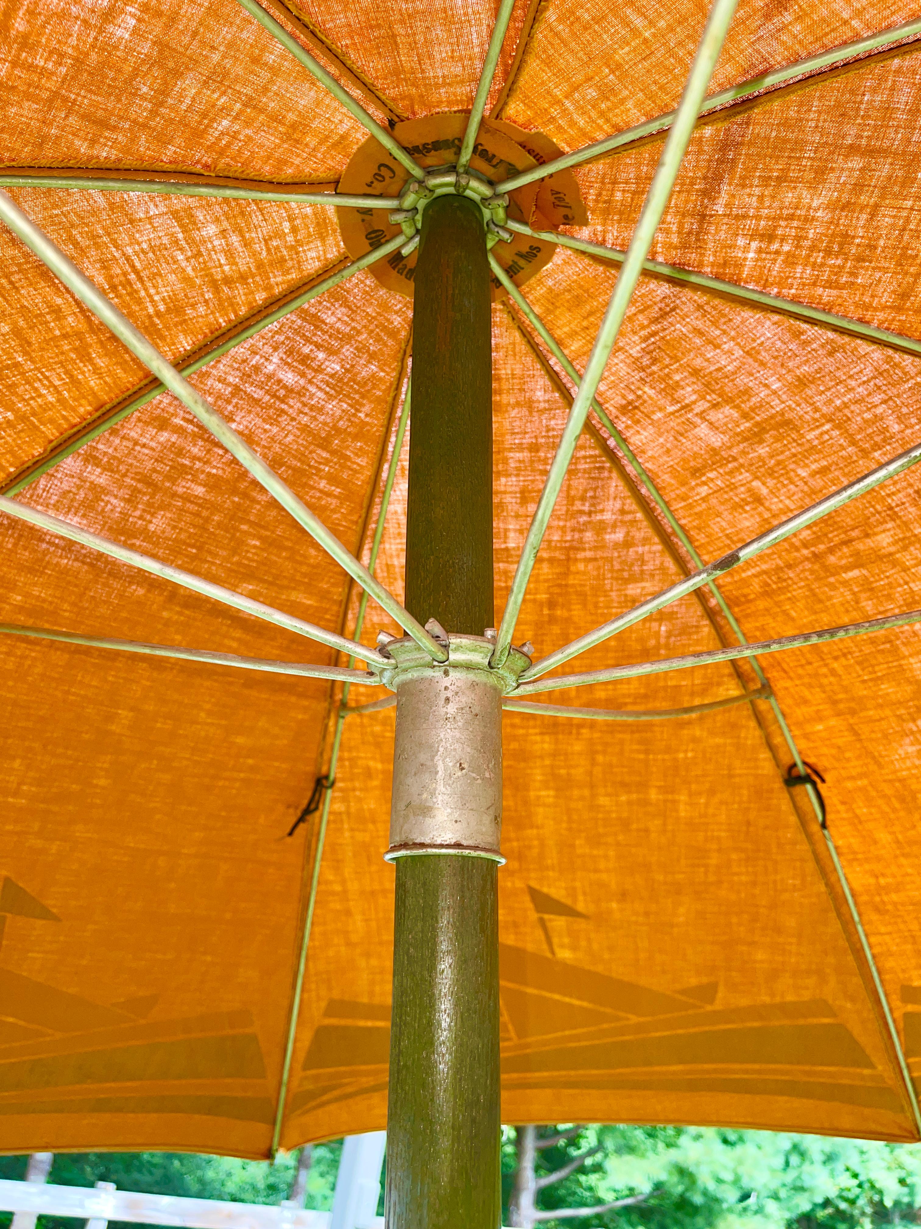 American Art Deco Beach Umbrella with Steam Ship Motif For Sale