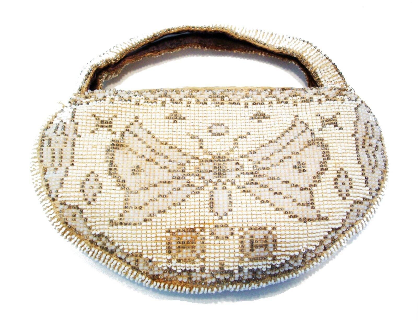 Hand-Crafted Art Deco Beaded Evening Bag with Butterflies - Czechoslovakia - Circa 1930's For Sale