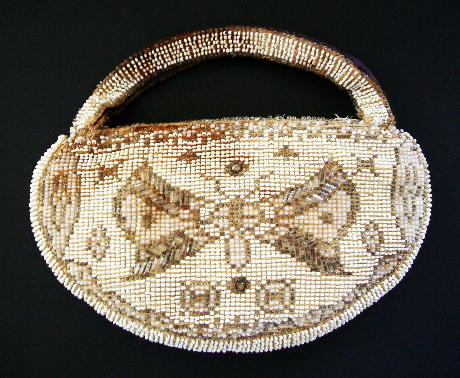 Art Deco Beaded Evening Bag with Butterflies - Czechoslovakia - Circa 1930's In Fair Condition For Sale In Chatham, ON