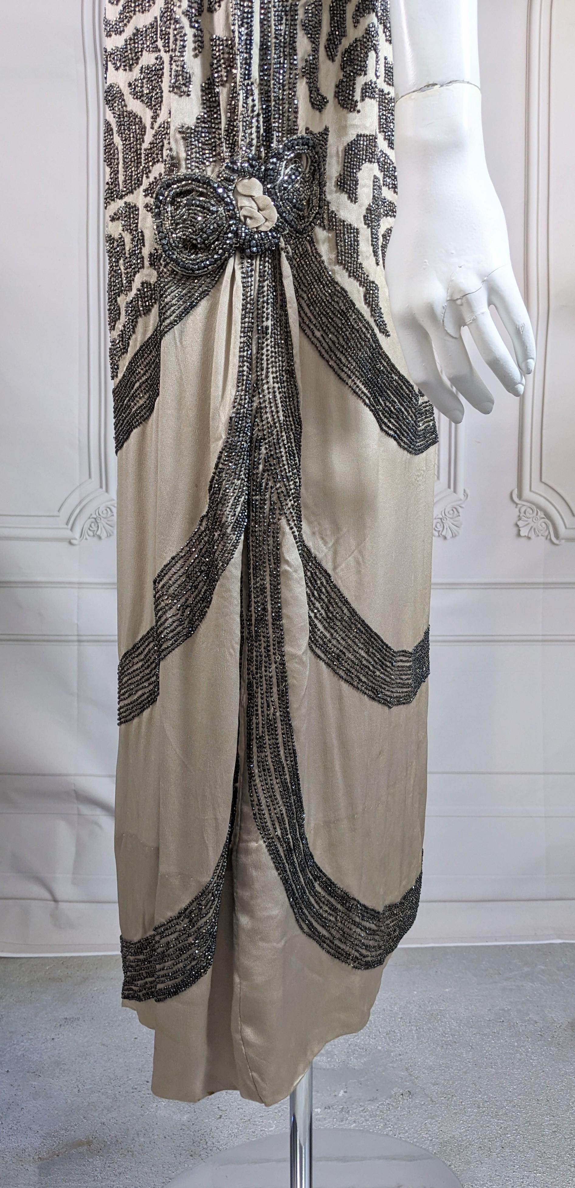 Art Deco Beaded Satin Flapper Dress For Sale at 1stDibs