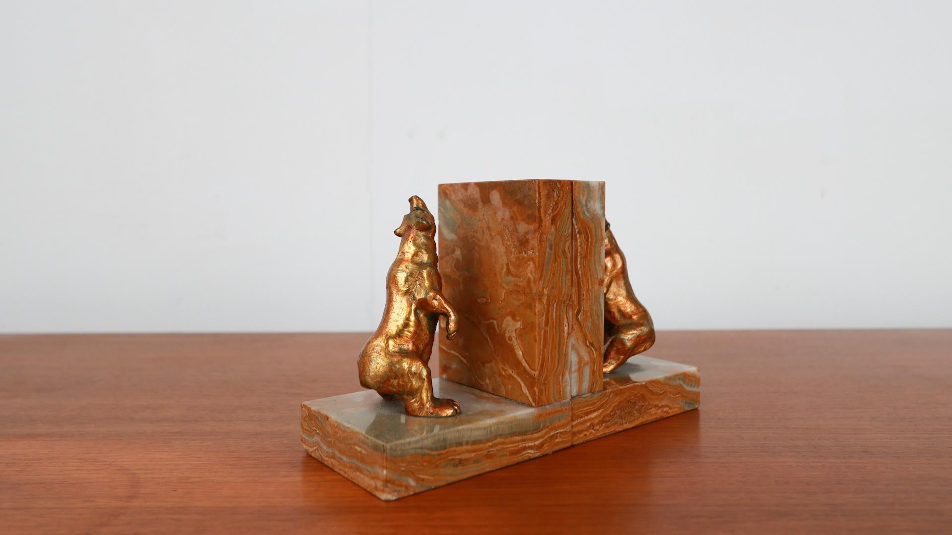 Brass Art Deco Bear Bookends, 1930's For Sale