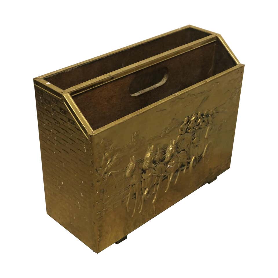 Art Nouveau Table Top Brass and Oak News Paper Rack For Sale at 1stDibs