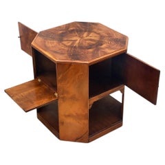 Art Deco Beautiful Figured Walnut Book Table With Storage, c1930